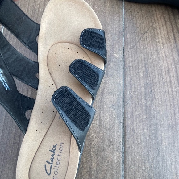 Clarks Laurieann Cove Black Leather Sandals 3 Strap Adjustable Comfort Shoes 8M - Picture 3 of 5
